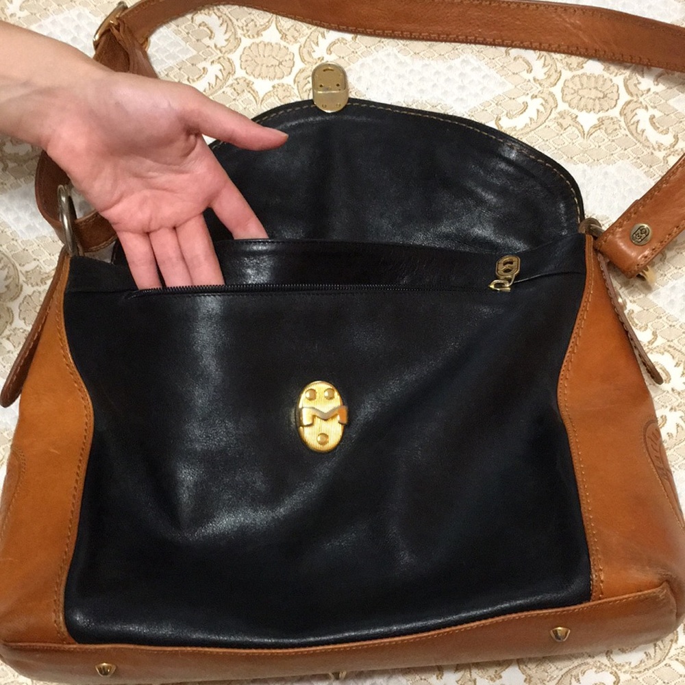 MARINO ORLANDI Genuine Leather Black/Brown ColorBlock Shoulder Bag Made in Italy - Picture 9 of 16